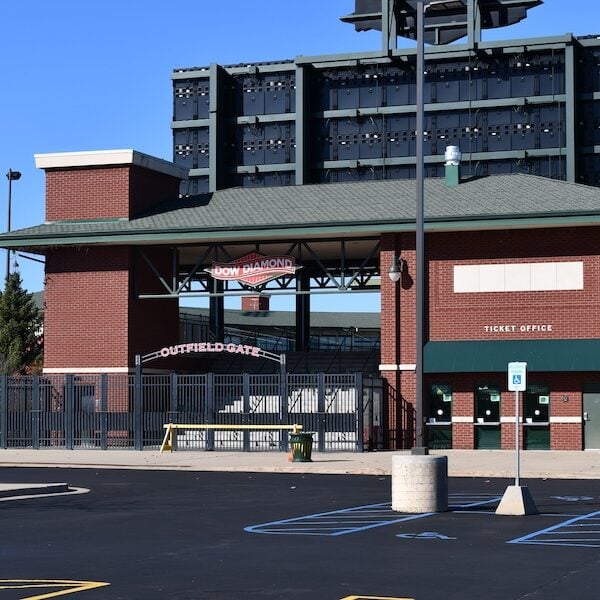 Dow Diamond Stadium outfield ticket booth masonry in Midland MI by Boettcher Masonry