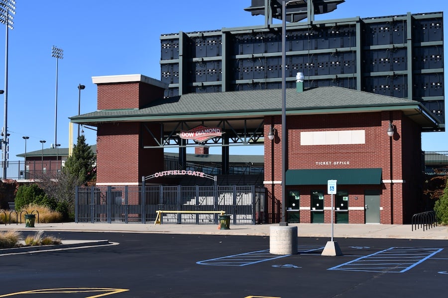 Dow Diamond Stadium outfield ticket booth masonry in Midland MI by Boettcher Masonry