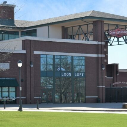 Dow Diamond Stadium Loon Loft exterior masonry in Midland MI with masonry by Boettcher Masonry