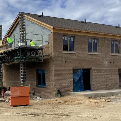 Brick masonry exterior at SVSU Pine Grove West student housing project